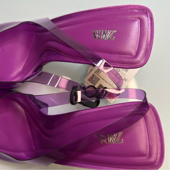 Blogger Trending Favorite Zara Embellished Vinyl Slingback Heels Rhinestones NWT - Picture 7 of 9